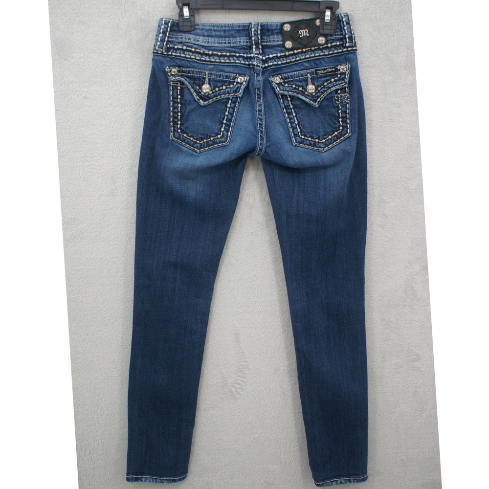 Miss Me Skinny Jeans 27 Dark Wash Embellished Flap‎ Pocket Low Rise for Buckle